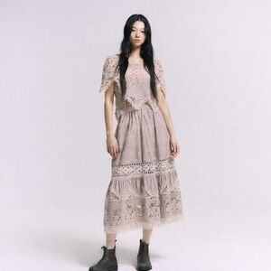 SEA New York Joah Lilac Embroidered Lace Tiered Midi Skirt NWT Size Large